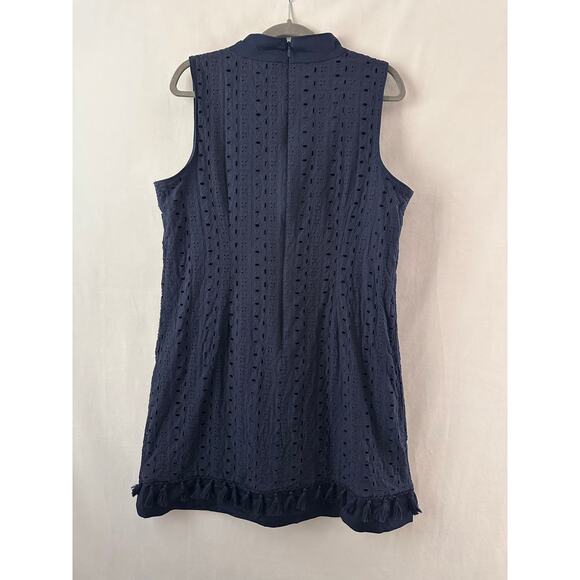 Eliza J Eyelet Shift Dress Navy Blue Tassel Sun Dress Beachy Cotton Tank Size 16 - Picture 5 of 5